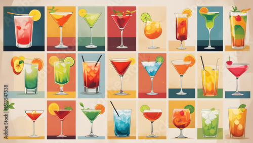 Wallpaper Mural Various cocktail drinks in watercolor style Torontodigital.ca