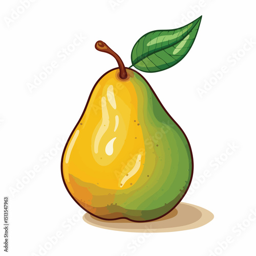 Vibrant Cartoon Illustration of Half Cut Fresh Pear Fruit - Healthy Food Concept