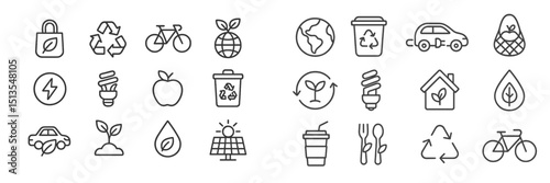 Icons representing sustainability and eco-friendly practices in a modern design style
