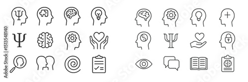 Icons representing mental health concepts with a focus on psychology and wellness in a minimalistic design