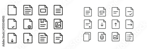Line icons representing various document types and actions for digital interface design in modern applications
