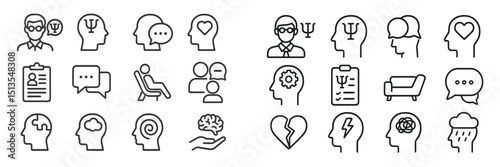 Line icons representing various aspects of mental health and therapy, created for informative and educational purposes