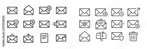 Variety of email icons representing different actions, notifications, and messages in a digital communication context