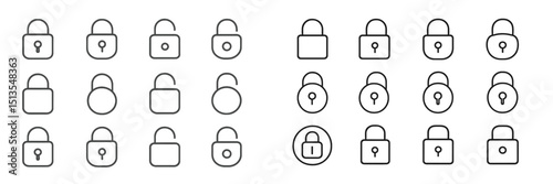 Variety of lock designs displayed in a grid layout on a white background for security concepts