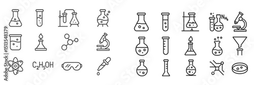 Collection of laboratory equipment and scientific symbols showcasing chemistry tools and concepts in a clean design