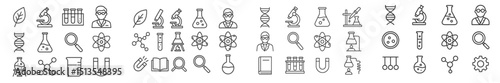 Various science-related icons showcasing laboratory equipment, biological elements, and scientific symbols in a modern style