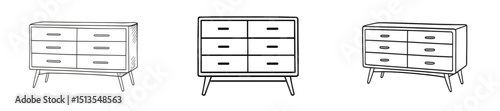 Different styles of dressers with six drawers each in a minimalistic design for modern home interiors