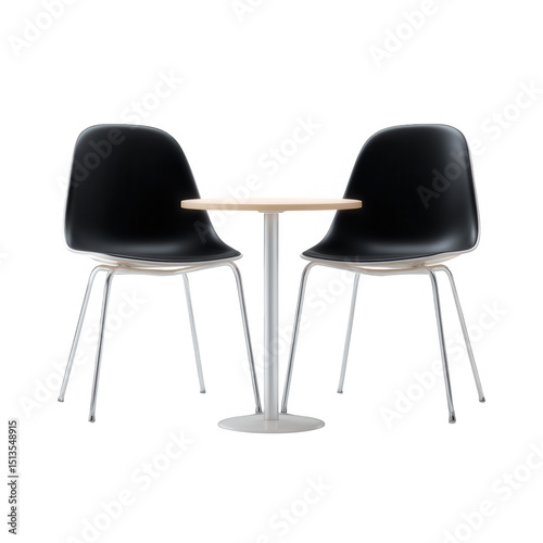 Two modern black chairs surrounding a minimalist table, creating a stylish and inviting atmosphere for social gatherings or casual meetings.