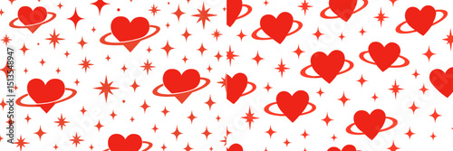 Colorful heart and planet pattern design creating a playful and vibrant atmosphere for decorations or crafts