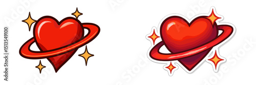 Heart symbol surrounded by a ring with sparkles and highlights representing love and emotions in a vibrant design