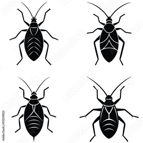 A collection of isolated insects including a cockroach, ant, fly, beetle, bee, spider, and mosquito on a white background
