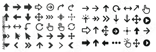 Collection of directional and interactive icons for web design and user navigation applications