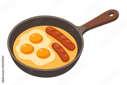 Delicious breakfast featuring scrambled eggs and sausage in a frying pan ready for serving