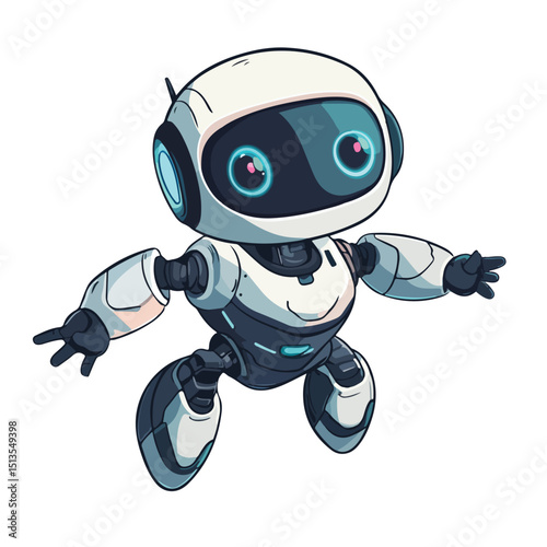 Cute Robot Funny Character Flying Cartoon Isolated Vector Illustration