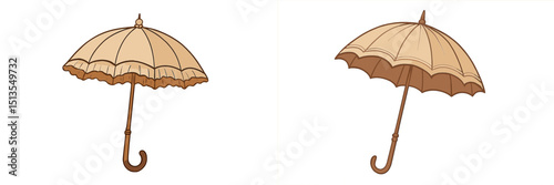 Vintage umbrellas displayed side by side showcasing intricate designs in a light color palette for arts and crafts inspiration