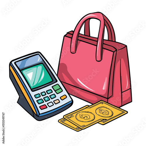 Professional card reader and shopping bag with money for sales transactions and shopping purposes