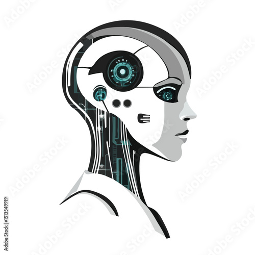 Professional Side View of Robotic Head Icon on White Background for Technology Concepts