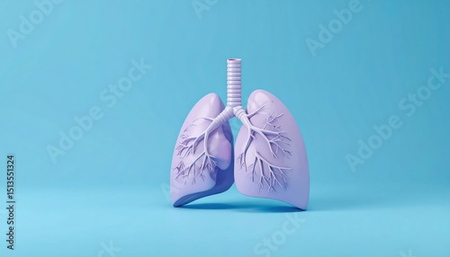 Hyperrealistic 3D Render of Lungs and Heart on Light Blue Background