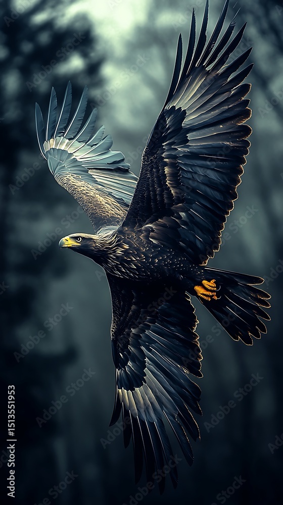 Fototapeta premium Majestic Eagle Soaring Through Stormy Sky High Resolution Picture
