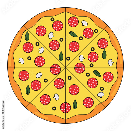 A Mouthwatering Illustration of a Cheesy Pizza Slice with Melting Toppings – Fresh Out of the Oven, Classic Italian Pizza.
