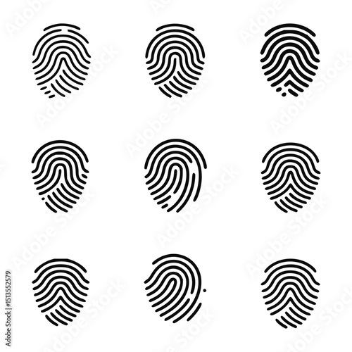 Nine unique fingerprint vector icons