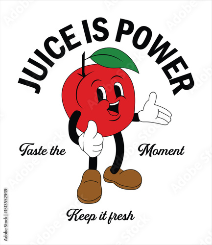 Energetic Apple Juice Character with Slogan