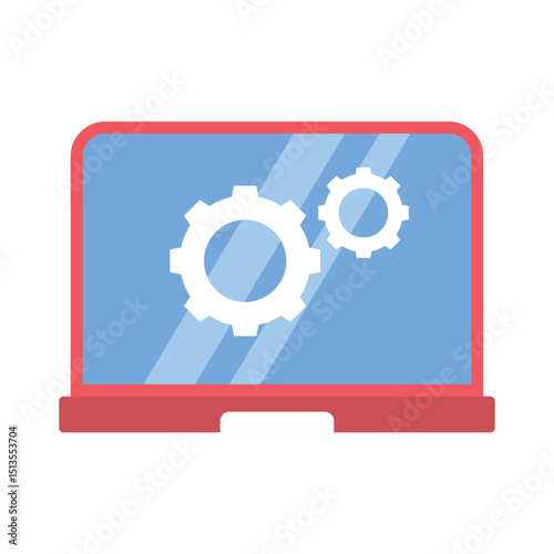 Icon of a laptop with gears symbolizing engineering software and digital tools