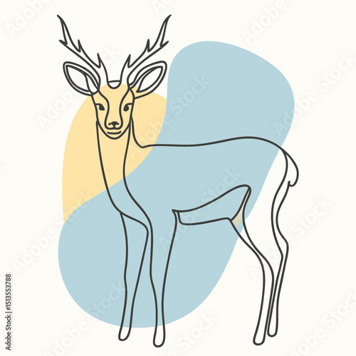 Line drawing of a deer with abstract color background