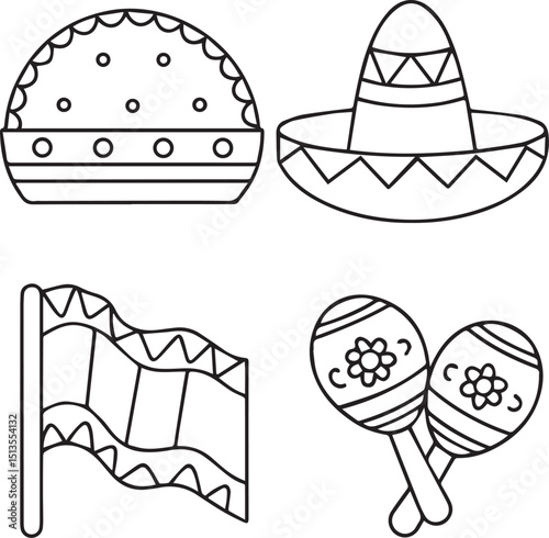 Cinco de Mayo Icon Set in Colorful Flat Vector Style