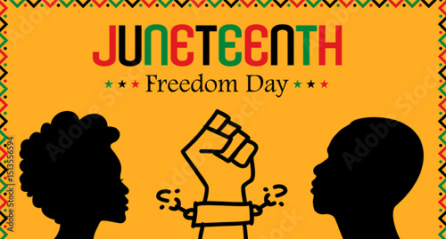 Juneteenth Poster, Powerful Silhouettes of Black Individuals with Broken Chains Symbolizing Emancipation