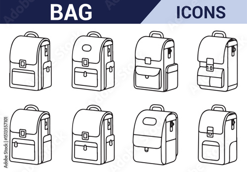 Fashionable Backpack Icon Set - A set of hand-drawn backpack illustrations ideal for fashion, travel, and accessory content.