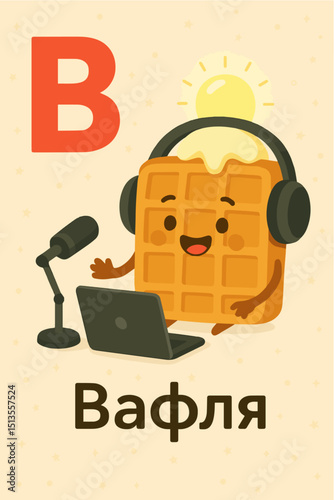 Vector Illustrated Russian Alphabet Cards for Education.