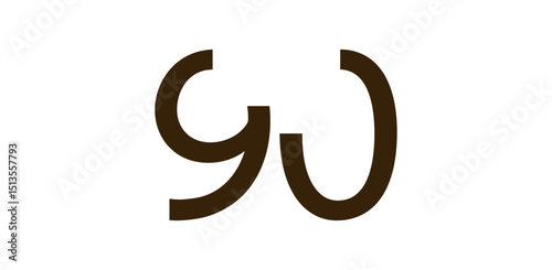 Minimalist Number 90 in Modern Cut-Out Style, Bold Abstract Typeface for Creative Design, Birthday, Anniversary, Poster or Logo Use. Vector Illustration.