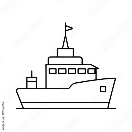 Icebreaker Arctic Ship Line Drawing Vector