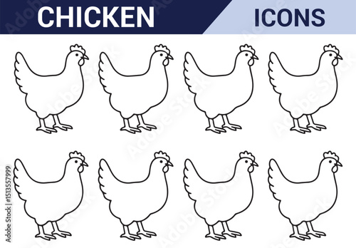 Domestic Hen Icon Set - Simple, hand-drawn icons for showcasing farm animals, especially hens and chickens.