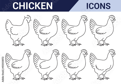 Poultry Hen Icons - A set of clean and minimalistic hen symbols ideal for farm and animal-related projects.