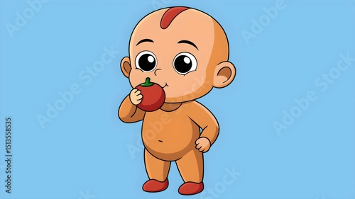 A cute, funny cartoon puppy illustration with a brown teddy bear toy, perfect for a child's isolated drawing. AI-generated image