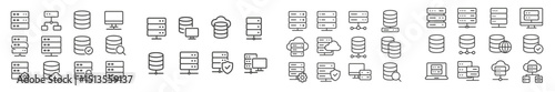 Collection of line icons representing various aspects of data management and server architecture in a modern technology setting