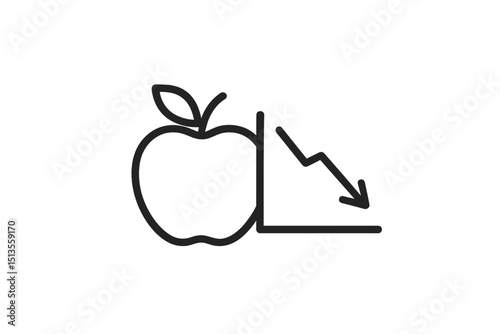 Decline in apple market shown with an apple icon and downward trending graph