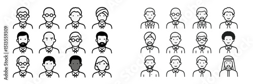 Diverse group of illustrated male characters showcasing various hairstyles and facial features in casual attire