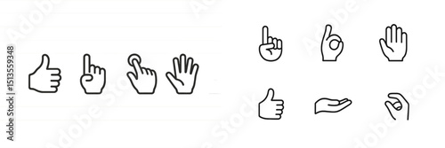 Various hand gestures displayed with simple line designs representing different meanings and emotions captured at a creative graphic design session