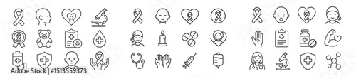 Health awareness icons representing various medical themes and support initiatives for disease prevention and treatment