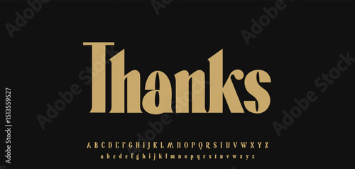Thanks Poster Lettering Phrase with typeset, bold serif retro gothic letters set. Vector illustration