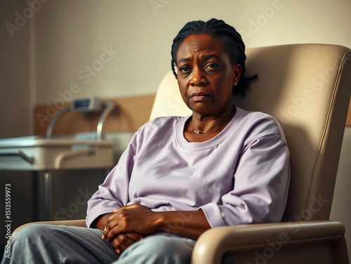 Chemo patient sitting in hospital chair photo