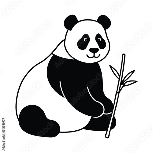 Silhouette art of panda sitting with bamboo.