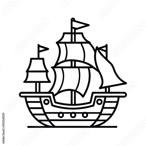 Galleon Side View Outline Vector Illustration