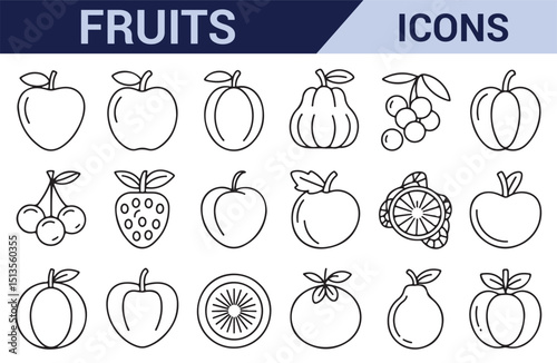 Fresh and Organic Fruit Icons - Clean, minimalistic fruit illustrations for healthy food and wellness content.