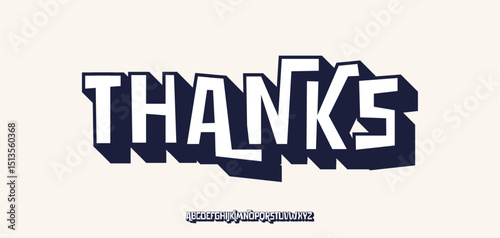 Thanks for subscribers, bold blocky text with strong 3D shadow effect. Playful geometric typography for greeting card, logo, headline, comic-style design. Vector illustration.