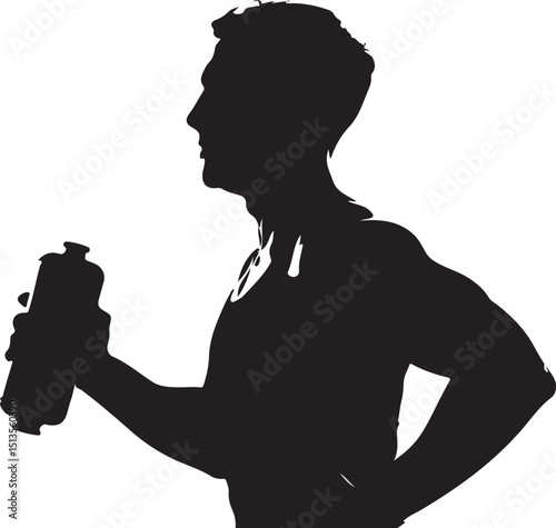 Silhouette of Muscular Man Holding Protein Shaker