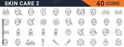 Skin Care Routine Beauty Line Editable Icons set. Vector illustration in thin line modern style of cosmetology, facial treatment, dermatology. Editable stroke. Vector illustration